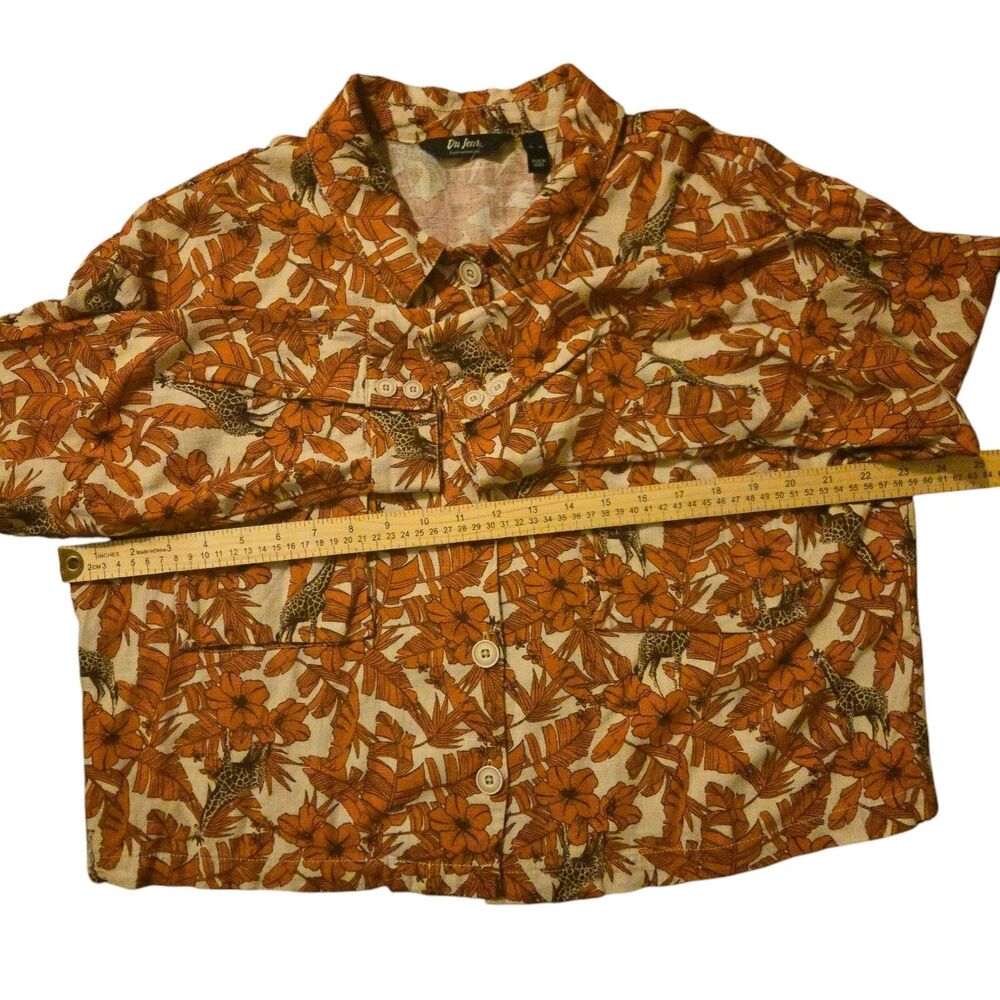 VTG Du Jour Rayon/Linen Safari Shirt XL Giraffe Leaves Floral Lagen Jacket - Picture 9 of 10